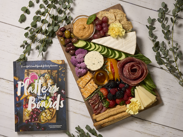 'Platters and Boards' book with serving board and vines