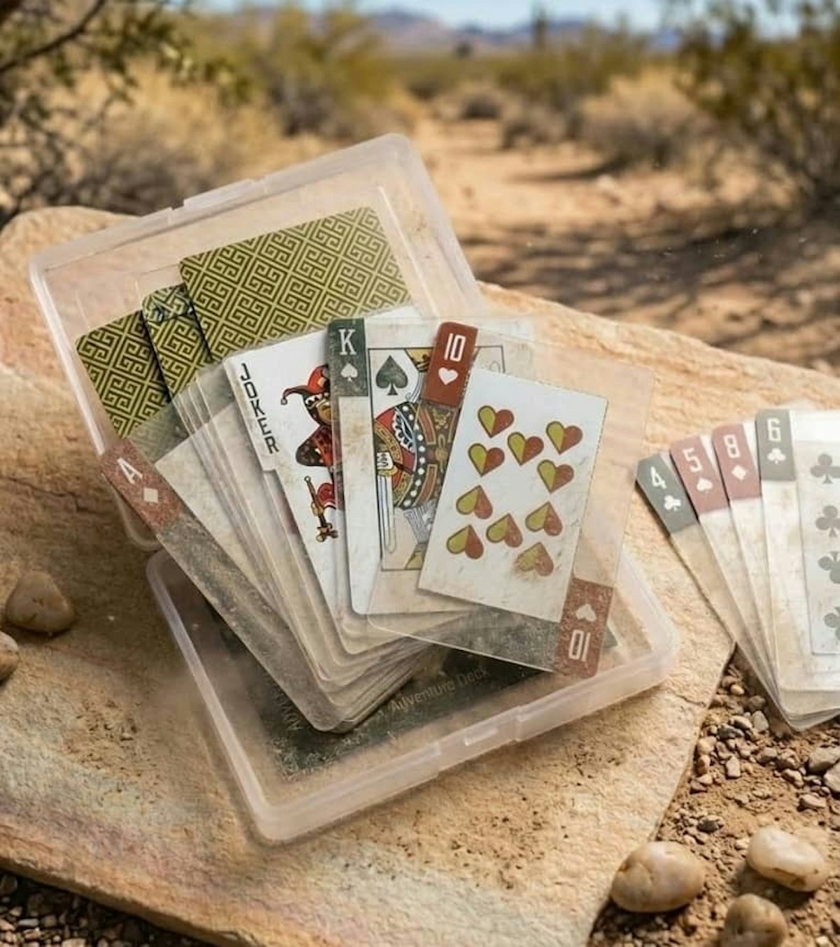 AI generated image of cards in the desert
